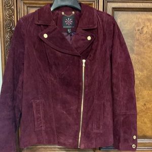 Isaac Mizrahi Live Suede Plum Motto Jacket Small Wine Color with Gold Buttons